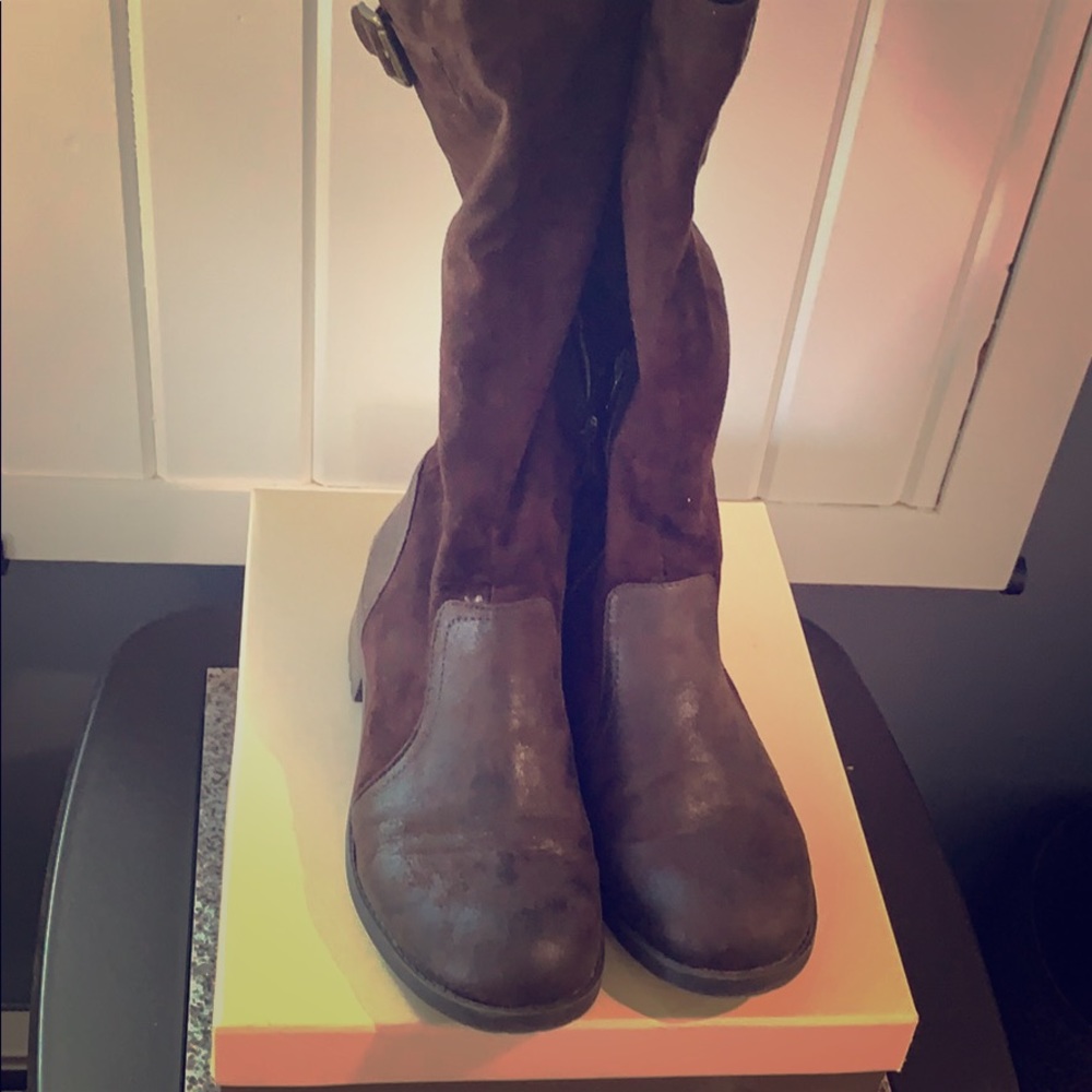 Decree Mid Calf Faux Suede Boots.